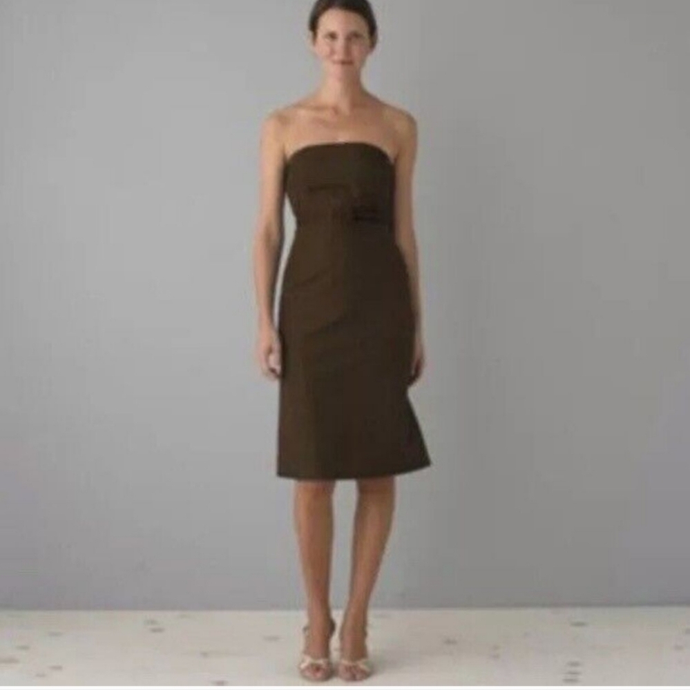 J CREW SPECIAL OCCASION DRESS BROWN Bow 8 PETITE Tube dress LINED SILK Y2k